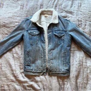All Saints Blue Denim Jacket with White Sherpa